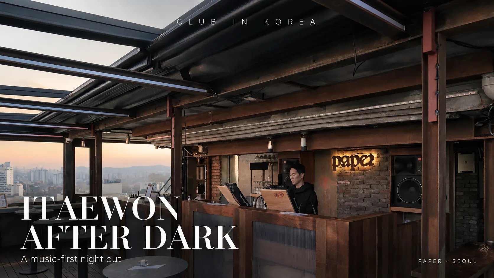 Itaewon After Dark — a travel magazine cover based on PAPER Seoul photography.